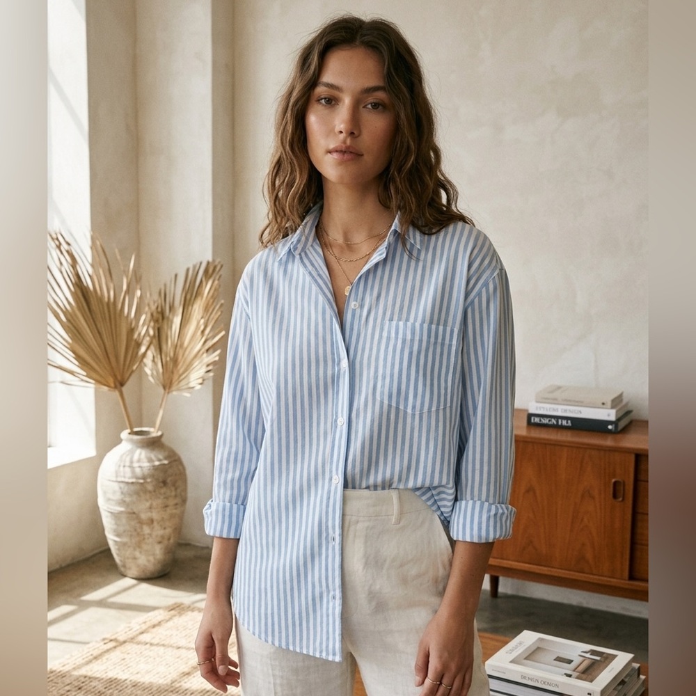 Motel Rocks Blue and White Striped Shirt